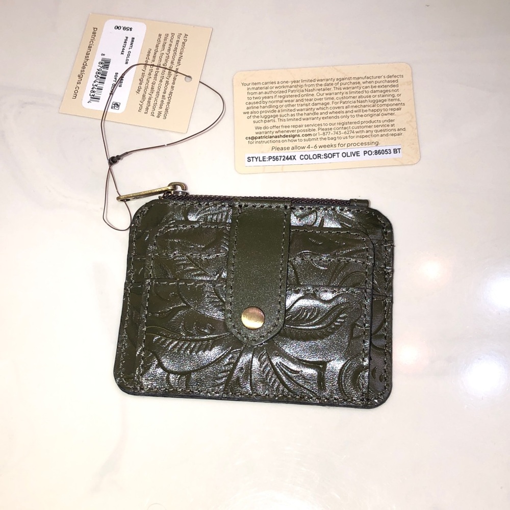 Patricia Nash Cassis Burnished Tooled Leather ID Card Case Soft Olive NWT - Picture 3 of 16